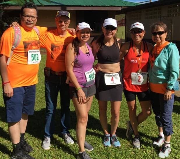 Family Run in Hawaii-L-R Mark-5k walk, Dad (George) 5k walk, Marrie-5k run, Michelle-13.1 Run, Me 13.1 run, mom (Amy) 5 k walk.