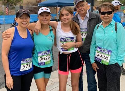 L-R, Marrie 5K run, May 5K run (took 1st place), Marea,(granddaughter) 5K run, and May’s parents 5K walk at the Craft Classic Beer Run.