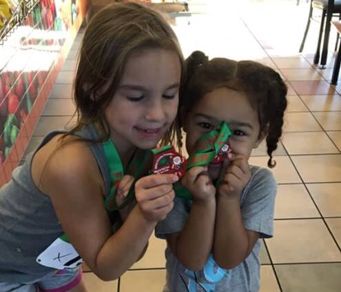 Maddie & Averie (granddaughters) at the Santa Run.